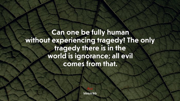 Can one be fully human without experiencing tragedy? The only tragedy there is in the world is ignorance; all evil comes from that. | Anthony de Mello quote