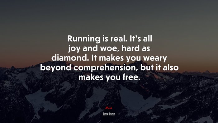 Running is real. It’s all joy and woe, hard as diamond. It makes you weary beyond comprehension, but it also makes you free. | Jesse Owens quote