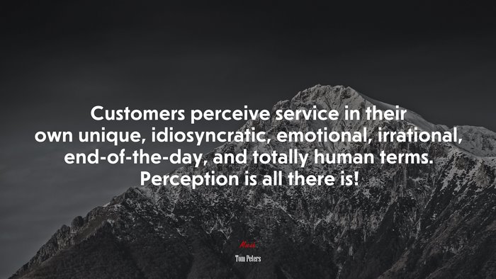 Customers perceive service in their own unique, idiosyncratic, emotional, irrational, end-of-the-day, and totally human terms. Perception is all there is! | Tom Peters quote
