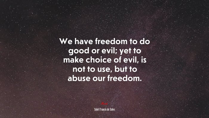 We have freedom to do good or evil; yet to make choice of evil, is not to use, but to abuse our freedom. | Saint Francis de Sales quote
