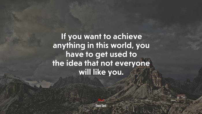 If you want to achieve anything in this world, you have to get used to the idea that not everyone will like you. | Simon Sinek quote