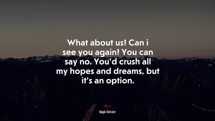 What about us? Can i see you again? You can say no. You’d crush all my hopes and dreams, but it’s an option. | Maggie Stiefvater quote