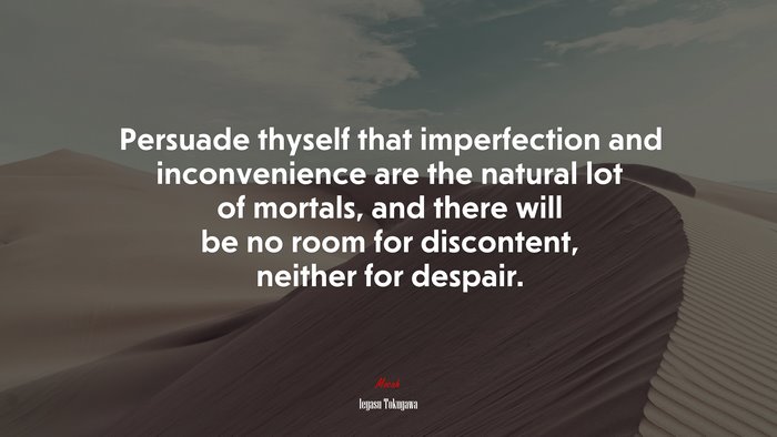 Persuade thyself that imperfection and inconvenience are the natural lot of mortals, and there will be no room for discontent, neither for despair. | Ieyasu Tokugawa quote