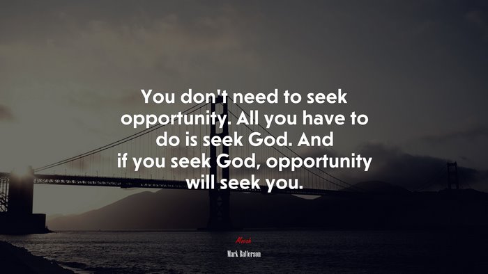 You don’t need to seek opportunity. All you have to do is seek God. And if you seek God, opportunity will seek you. | Mark Batterson quote