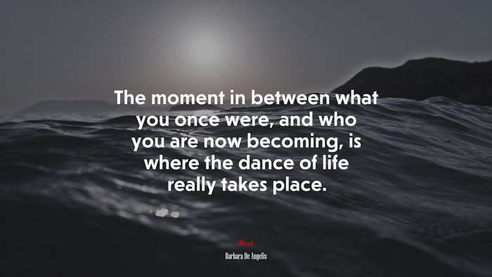 The moment in between what you once were, and who you are now becoming, is where the dance of life really takes place. | Barbara De Angelis quote