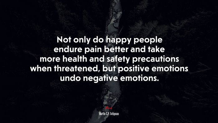 Not only do happy people endure pain better and take more health and safety precautions when threatened, but positive emotions undo negative emotions. | Martin E.P. Seligman quote
