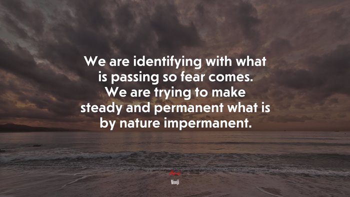 We are identifying with what is passing so fear comes. We are trying to make steady and permanent what is by nature impermanent. | Mooji quote