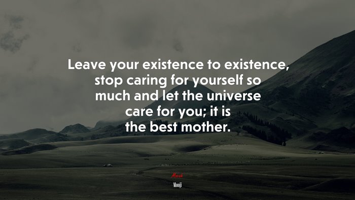 Leave your existence to existence, stop caring for yourself so much and let the universe care for you; it is the best mother. | Mooji quote