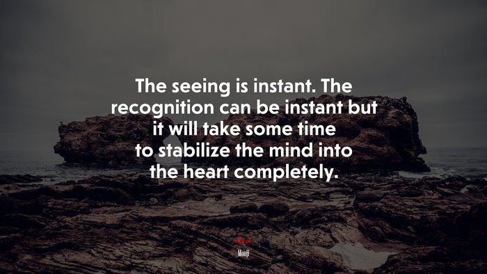 The seeing is instant. The recognition can be instant but it will take some time to stabilize the mind into the heart completely. | Mooji quote