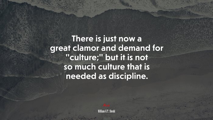 There is just now a great clamor and demand for “culture;” but it is not so much culture that is needed as discipline. | William G.T. Shedd quote