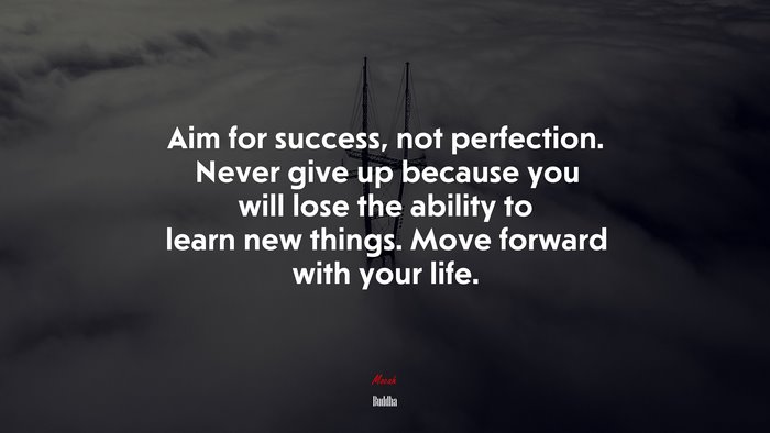 Aim for success, not perfection. Never give up because you will lose the ability to learn new things. Move forward with your life. | Buddha quote
