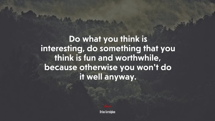 Do what you think is interesting, do something that you think is fun and worthwhile, because otherwise you won’t do it well anyway. | Brian Kernighan quote