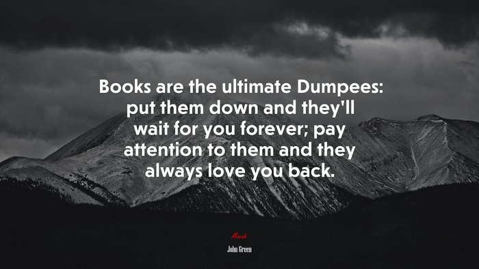 Books are the ultimate Dumpees: put them down and they’ll wait for you forever; pay attention to them and they always love you back. | John Green quote