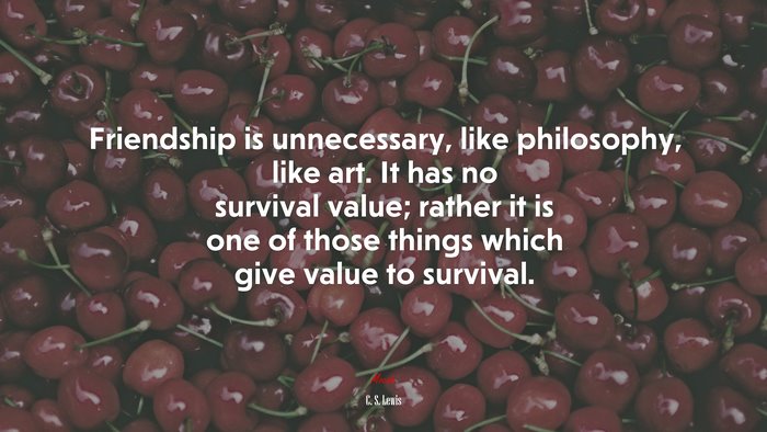 Friendship is unnecessary, like philosophy, like art. It has no survival value; rather it is one of those things which give value to survival. | C. S. Lewis quote