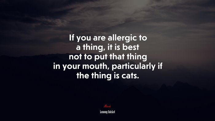 If you are allergic to a thing, it is best not to put that thing in your mouth, particularly if the thing is cats. | Lemony Snicket quote