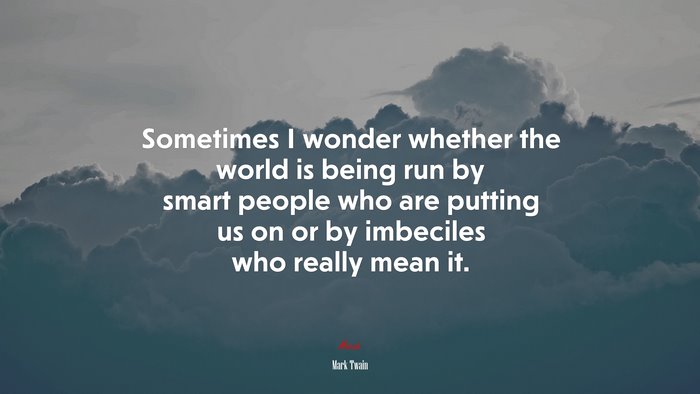 Sometimes I wonder whether the world is being run by smart people who are putting us on or by imbeciles who really mean it. | Mark Twain quote