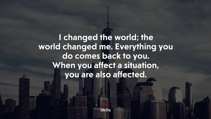 I changed the world; the world changed me. Everything you do comes back to you. When you affect a situation, you are also affected. | Libba Bray quote