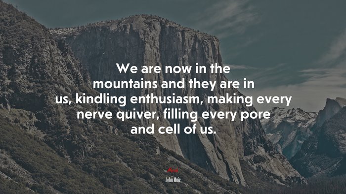 We are now in the mountains and they are in us, kindling enthusiasm, making every nerve quiver, filling every pore and cell of us. | John Muir quote