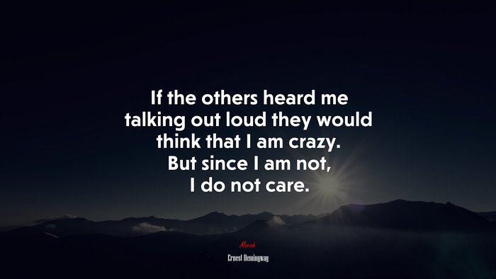 If the others heard me talking out loud they would think that I am crazy. But since I am not, I do not care. | Ernest Hemingway quote