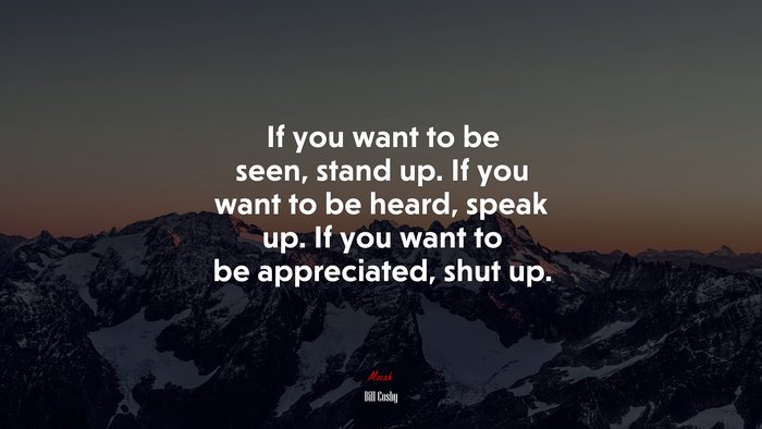 If you want to be seen, stand up. If you want to be heard, speak up. If you want to be appreciated, shut up. | Bill Cosby quote