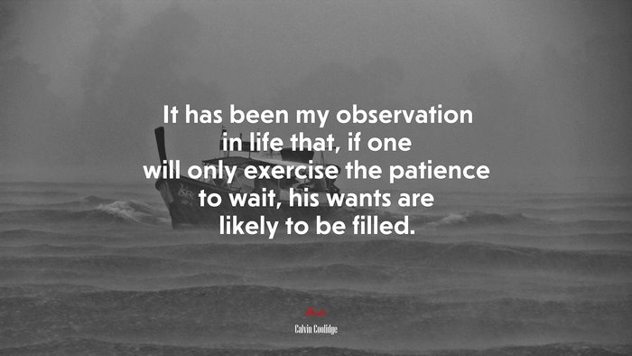 It has been my observation in life that, if one will only exercise the patience to wait, his wants are likely to be filled. | Calvin Coolidge quote
