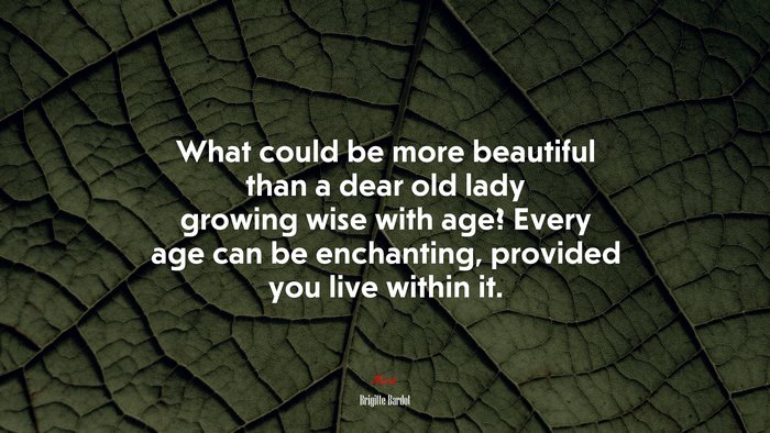What could be more beautiful than a dear old lady growing wise with age? Every age can be enchanting, provided you live within it. | Brigitte Bardot quote