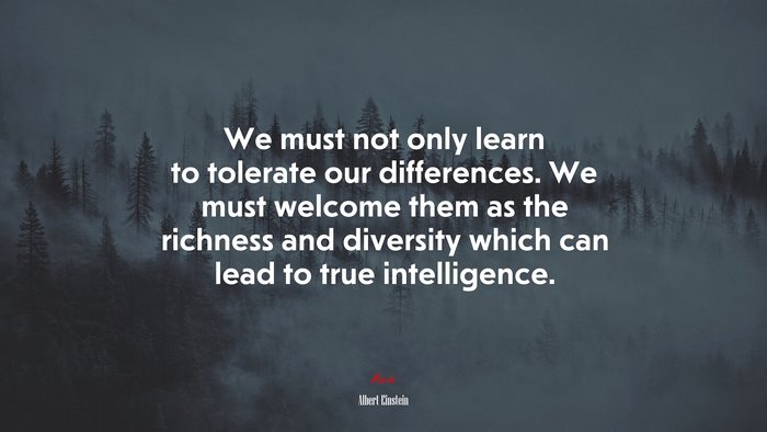 We must not only learn to tolerate our differences. We must welcome them as the richness and diversity which can lead to true intelligence. | Albert Einstein quote