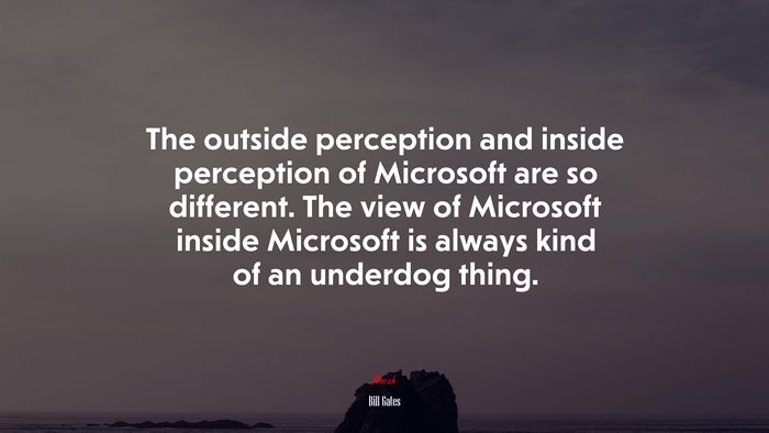 The outside perception and inside perception of Microsoft are so different. The view of Microsoft inside Microsoft is always kind of an underdog thing. | Bill Gates quote