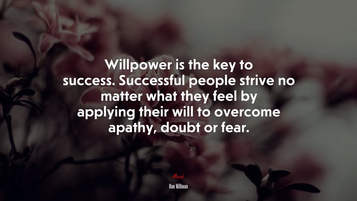 Willpower is the key to success. Successful people strive no matter what they feel by applying their will to overcome apathy, doubt or fear. | Dan Millman quote