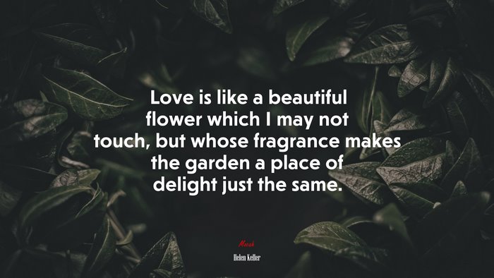 Love is like a beautiful flower which I may not touch, but whose fragrance makes the garden a place of delight just the same. | Helen Keller quote