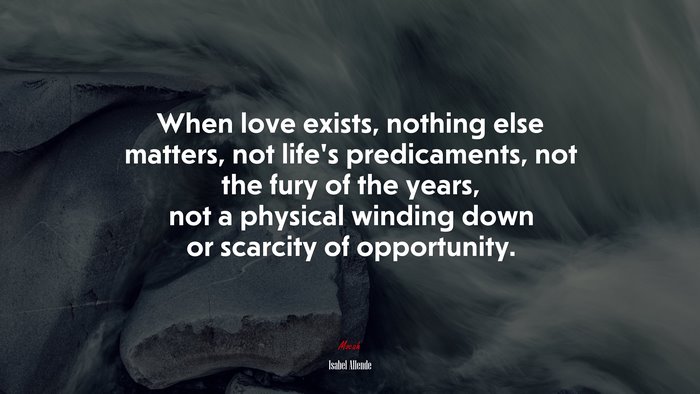 When love exists, nothing else matters, not life’s predicaments, not the fury of the years, not a physical winding down or scarcity of opportunity. | Isabel Allende quote