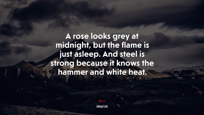 A rose looks grey at midnight, but the flame is just asleep. And steel is strong because it knows the hammer and white heat. | Johnny Cash quote