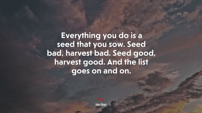 Everything you do is a seed that you sow. Seed bad, harvest bad. Seed good, harvest good. And the list goes on and on. | Joyce Meyer quote