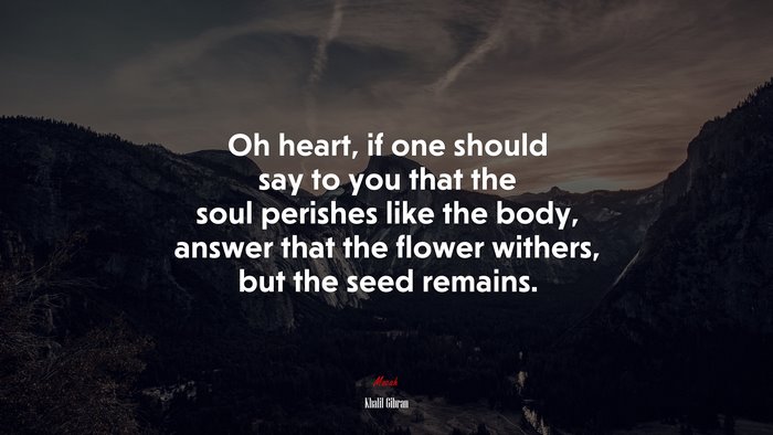 Oh heart, if one should say to you that the soul perishes like the body, answer that the flower withers, but the seed remains. | Khalil Gibran quote