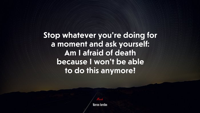 Stop whatever you’re doing for a moment and ask yourself: Am I afraid of death because I won’t be able to do this anymore? | Marcus Aurelius quote