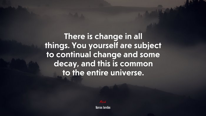 There is change in all things. You yourself are subject to continual change and some decay, and this is common to the entire universe. | Marcus Aurelius quote