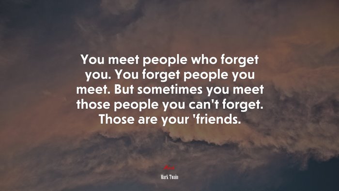 You meet people who forget you. You forget people you meet. But sometimes you meet those people you can’t forget. Those are your ’friends. | Mark Twain quote