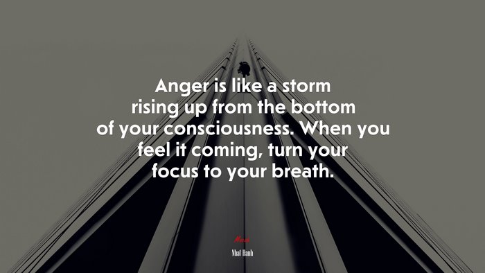Anger is like a storm rising up from the bottom of your consciousness. When you feel it coming, turn your focus to your breath. | Nhat Hanh quote