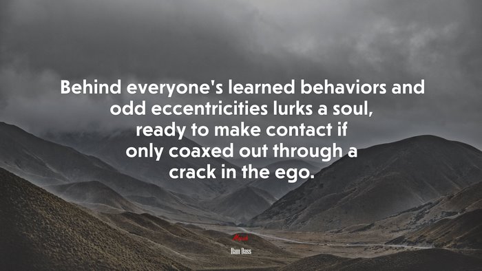 Behind everyone’s learned behaviors and odd eccentricities lurks a soul, ready to make contact if only coaxed out through a crack in the ego. | Ram Dass quote