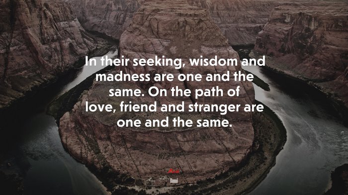 In their seeking, wisdom and madness are one and the same. On the path of love, friend and stranger are one and the same. | Rumi quote