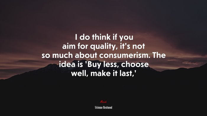 I do think if you aim for quality, it’s not so much about consumerism. The idea is ‘Buy less, choose well, make it last,’ | Vivienne Westwood quote
