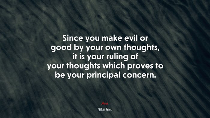 Since you make evil or good by your own thoughts, it is your ruling of your thoughts which proves to be your principal concern. | William James quote