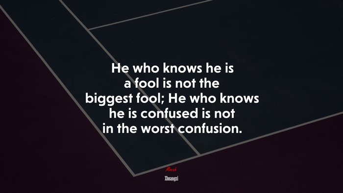 He who knows he is a fool is not the biggest fool; He who knows he is confused is not in the worst confusion. | Zhuangzi quote