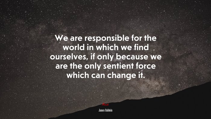 We are responsible for the world in which we find ourselves, if only because we are the only sentient force which can change it. | James Baldwin quote