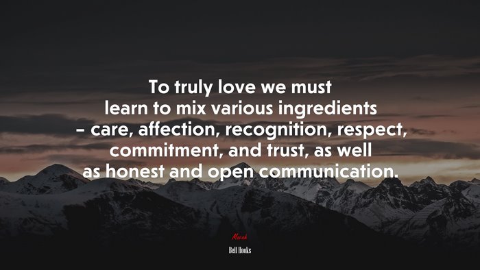To truly love we must learn to mix various ingredients – care, affection, recognition, respect, commitment, and trust, as well as honest and open communication. | Bell Hooks quote