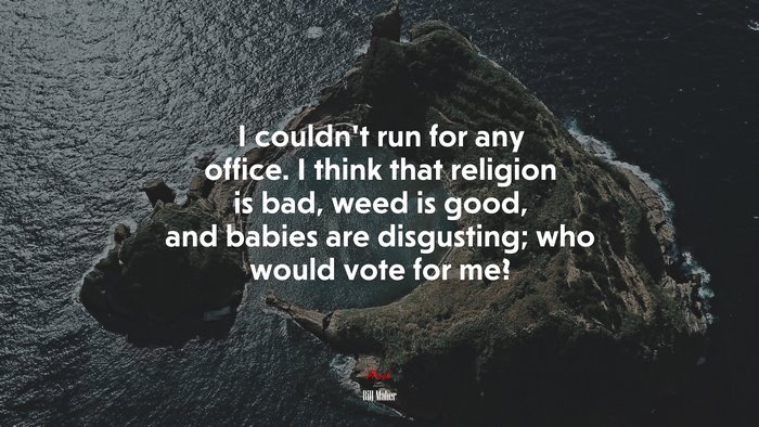 I couldn’t run for any office. I think that religion is bad, weed is good, and babies are disgusting; who would vote for me? | Bill Maher quote