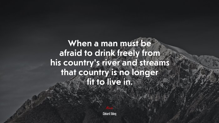 When a man must be afraid to drink freely from his country’s river and streams that country is no longer fit to live in. | Edward Abbey quote