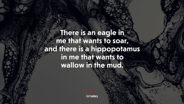 There is an eagle in me that wants to soar, and there is a hippopotamus in me that wants to wallow in the mud. | Carl Sandburg quote
