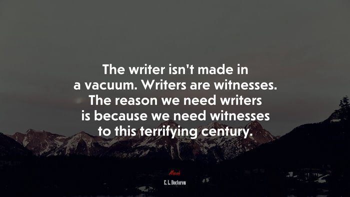The writer isn’t made in a vacuum. Writers are witnesses. The reason we need writers is because we need witnesses to this terrifying century. | E. L. Doctorow quote
