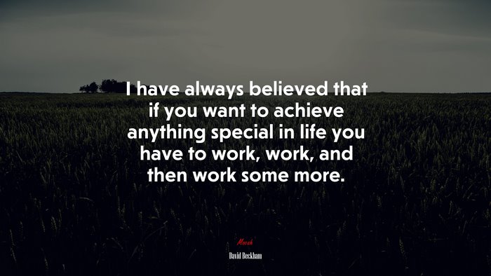 I have always believed that if you want to achieve anything special in life you have to work, work, and then work some more. | David Beckham quote